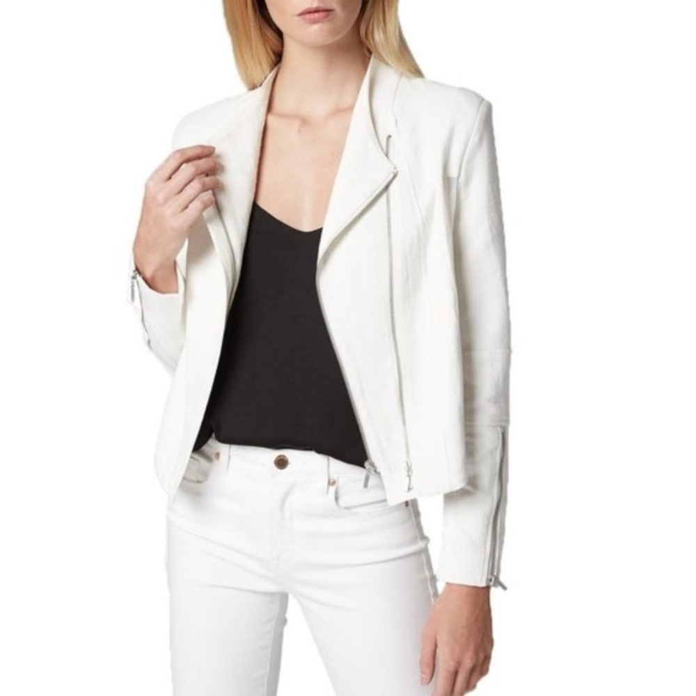 Nordstrom Blank NYC White Crepe Moto Jacket with Mesh Panels
